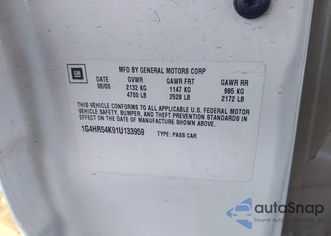 2001 Buick Lesabre Limited from USA, damaged, VIN 1G4HR54K91U133959